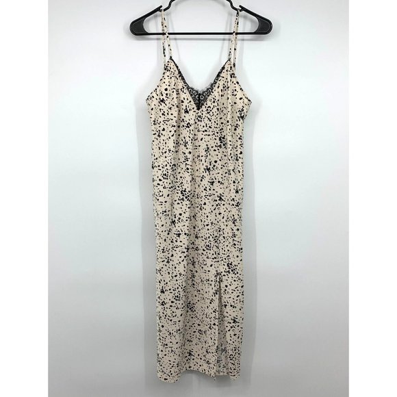 A New Day Slip Dress Leopard Print Cami Lace Trim Midi Slit NWT - Picture 2 of 11